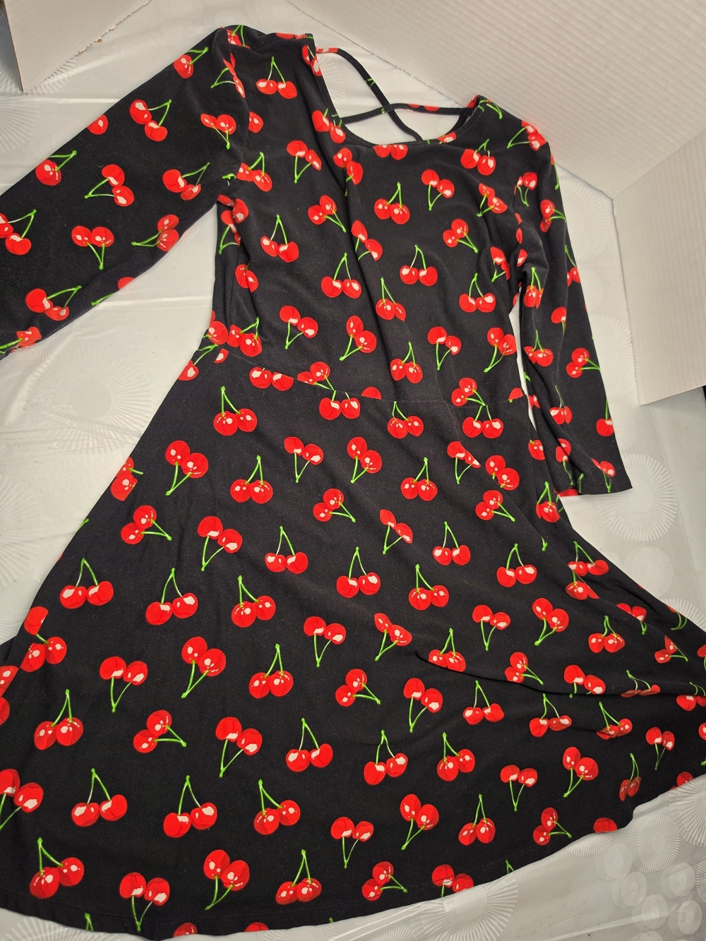 Forever 21 Black Cherry-Print Long Sleeve Swing Dress For Girls